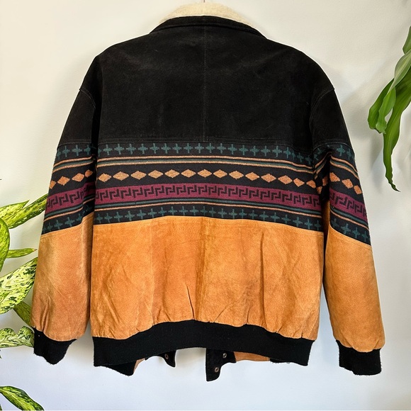 Vintage Tuskany Leather Southwestern Leather Coat, Unisex Bomber - Picture 5 of 7